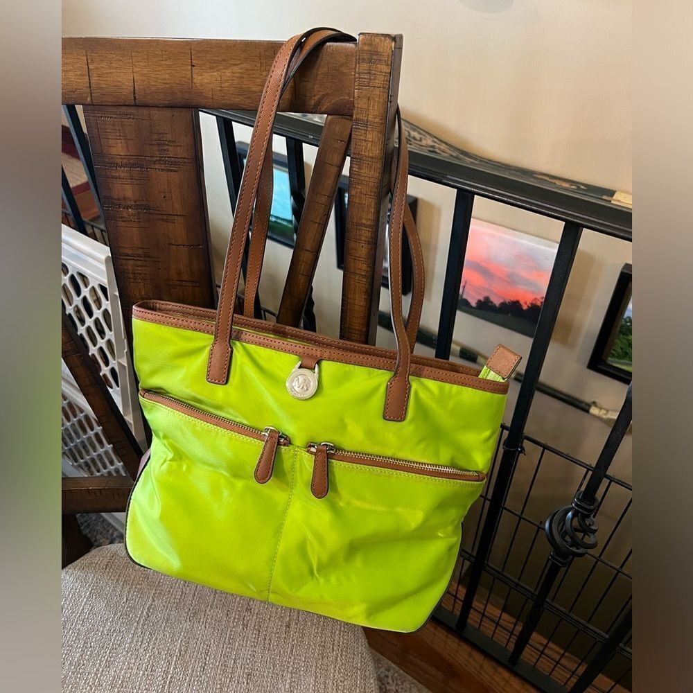 Michael Kors Lime Green and Brown Shoulder Bag